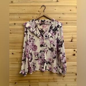 PAIGE Size Small Lavender Floral Silk Ruffle Long Sleeve Blouse